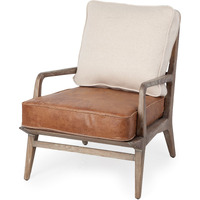 Brown Leather Seat Accent Chair With Off White Fabric