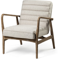Cream Fabric Wrapped Medium Brown Accent Chair With Wooden Frame