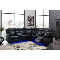 Power Reclining Sectional Sofa In Black Leather Air