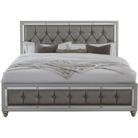 Silver Champagne Tone Full Bed  Padded Headboard  Padded Footboard  Mirror Trim Accents