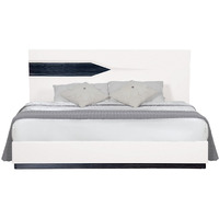 White Tone Queen Bed With Dark Grey Zebrano Details On Headboard And Bottom Rail Accent