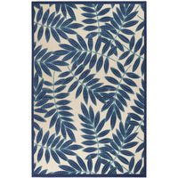 6 X 9 Navy And Beige Leaves Indoor Outdoor Area Rug