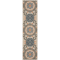 8' Grey Blue  Floral Indoor Outdoor Runner Rug
