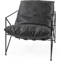 Black Faux Leather Contemporary Metal Chair