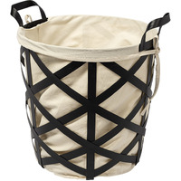 Black Woven Metal Basket With Cream Fabric Liner