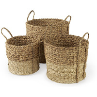 Set Of Three Two Tone Wicker Storage Baskets