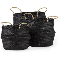 Set Of Three Black Wicker Storage Baskets