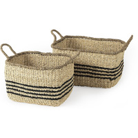 Set Of Two Striped Wicker Storage Baskets
