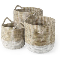 Set Of Three Beige And White Storage Baskets