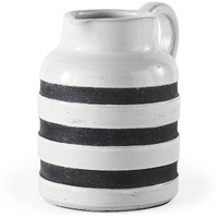 7"" Rustic White And Blue Stripe Ceramic Jug