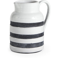 9"" Rustic White And Blue Stripe Ceramic Jug