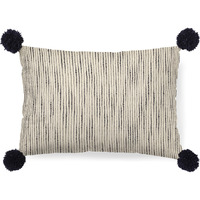 Beige And Midnight Pom Pom Lumbar Accent Pillow Cover
