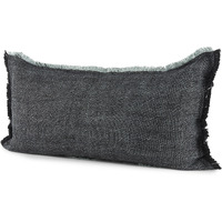 Dark Gray Fringed Lumbar Throw Pillow Cover