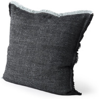 Dark Gray Fringed Throw Pillow Cover