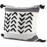 White And Gray Fringed Pillow Cover
