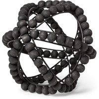 9"" Black Wooden Bead And Metal Orb Sculpture