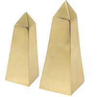 Set Of Two Gold Metal Elongated Pyramid Decor Pieces