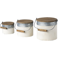 Set Of Three Rustic White Metal Storage Cans