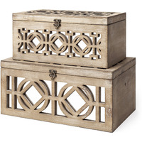Set Of Two Brown Mirrored Wooden Boxes