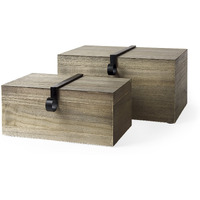 Set Of Two Brown Wooden Boxes With Metal Detailing