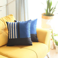 Set Of 2 Blue And Black Printed Pillow Covers