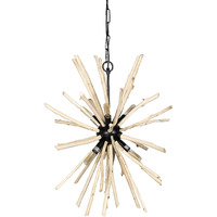 Wood And Metal Starburst Six Bulb Hanging Light