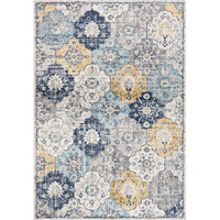 8 X 11 Blue Distressed Floral Area Rug