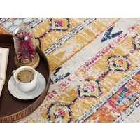 8 X 11 Gold And Ivory Distressed Tribal Area Rug