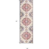 2 X 6 Cream Decorative Medallion Area Rug