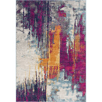 7 X 10 Gray And Magenta Abstract Area Rug