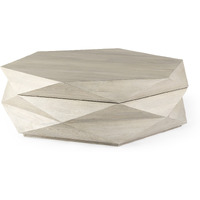 Mod Geometric Whitewash Solid Wood Coffee Table