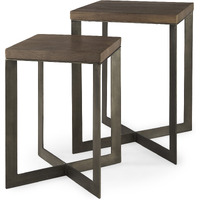 Set Of Two Geo Dark Brown Metallic And Wood Tables