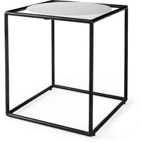 Suspended White Marble Black Metal Geo Side Table