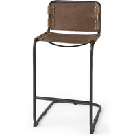 Light Brown Leather Iron Framed Bar Stool