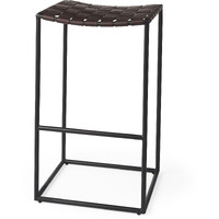Dark Brown Woven Leather Bar Stool