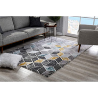 8 X 11 Gray And Gold Cubic Block Area Rug