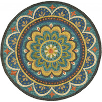 6 Round Blue Floral Mandala Area Rug