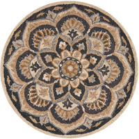 4 Round Black Flower Blossom Area Rug