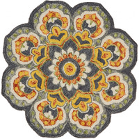 6 Round Gray And Gold Floret Area Rug