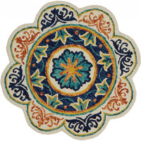 4 Round Ivory And Navy Decorative Area Rug