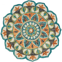 4 Round Blue And Orange Medallion Area Rug