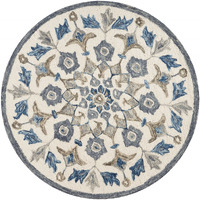 6 Round Blue Floral Oasis Area Rug