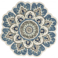 4 Round Blue Modern Floral Area Rug
