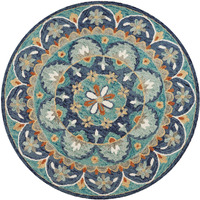 6 Round Blue Floral Mandala Area Rug
