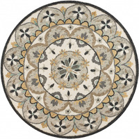 6 Round Gray And Ivory Floral Bloom Area Rug