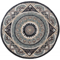 3 Round Gray Geometric Medallion Area Rug
