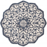 3 Round Navy And White Decorative Area Rug