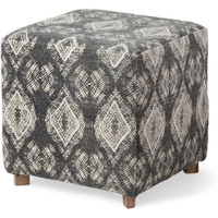 Patterned Fabric Covered Ottoman With Wooden Legs