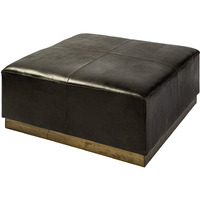 Black Leather Ottoman With Metal Base
