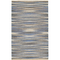 9 X 12 Round Navy And Tan Striated Area Rug